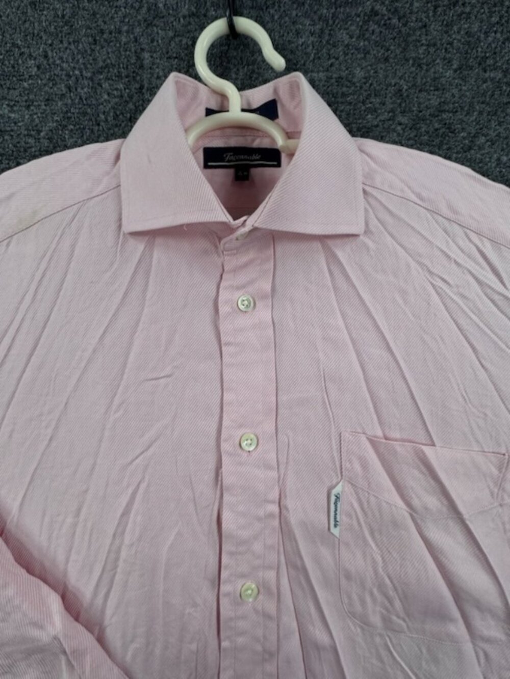 Faconnable Cotton 15 Pink Long Sleeve Shirt Mens Pocket Button Up Spread Adult